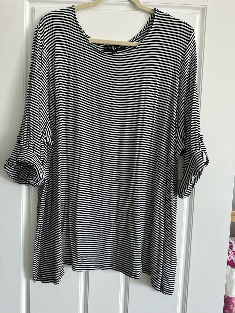 Fred David Black & White Striped Tunic Top